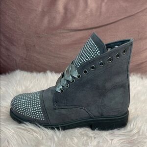 Gray Studded Ankle Boots